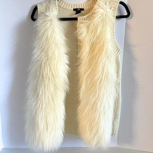 H&M Cream Faux Fur Vest Knit Back Small S